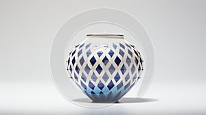 Symmetrical Grid White And Blue Vase With Colored Diamonds