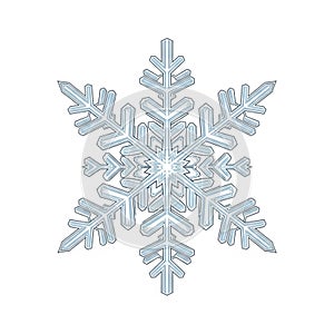 Symmetrical, hexagonal snowflake illustration with intricate, branching patterns. Light