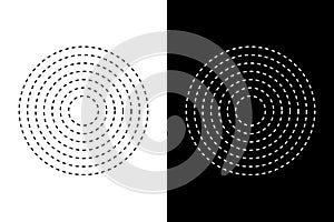 Dashed line round shape geometric vector illustration. Abstract concentric circles in black and white.