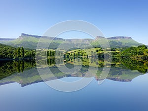 Symmetrical lake reflections in Marono at summer