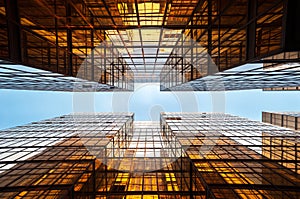Symmetrical mirrored office buildings, Hong Kong photo