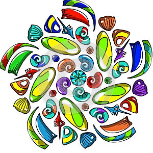 Symmetrical pattern of colorful beads