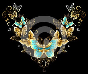 Symmetrical pattern of golden butterflies
