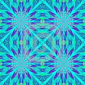 Symmetrical pattern in stained-glass window style. Blue and dark