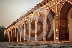 The symmetrical pillars of the Mughal architected UNESCO World Heritage Site Humayun's Tomb in Delhi