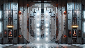 symmetrical sci-fi gate steel door with complex closing mechanism