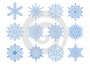 Symmetrical snowflake set. Vector illustration