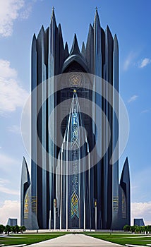 Symmetrical space age blue cathedral AI