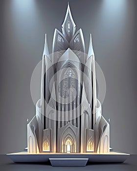 Symmetrical space age stone cathedral AI