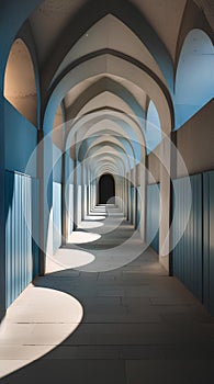Symmetrical Stone Corridor with Repeating Arches and Depth