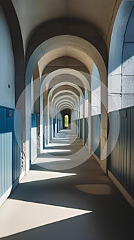Symmetrical Stone Corridor with Repeating Arches and Depth