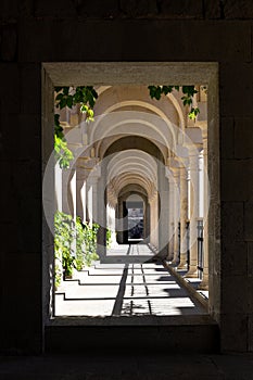 Symmetrical stone passageway with repeating arches, Akhaltsikhe (Rabati) Castle, Georgia