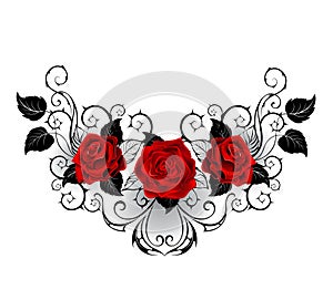 Symmetrical tattoo of red roses photo