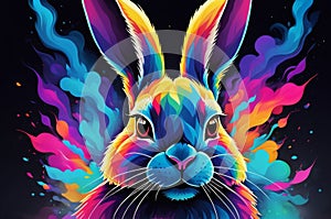 Symmetrical Tessellated Geometric Rabbit Vector Art: Vibrant Smoke Effects