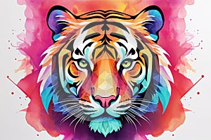 Symmetrical Tessellated Geometric Tiger Vector Art: Vibrant Smoke Effects on White Background