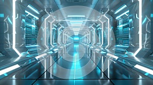 The Futuristic Data Center Corridor.AI generated image