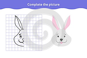 Symmetrical worksheet with cute bunny face for kindergarten and preschool.