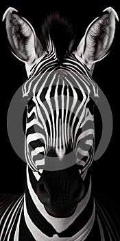 Symmetrical Zebra Face: A Monochrome Composition In Striking Detail