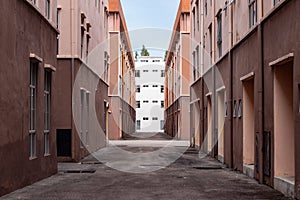 Symmetrically standing houses in a quarter in Melaka, Malacca, Malaysia