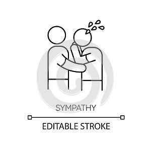 Sympathy pixel perfect linear icon. Thin line customizable illustration. Friendly consolation and support, emotional