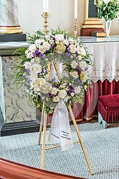 Sympathy Wreath at a funeral in a church