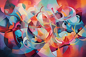 symphony of abstract shapes and colors on a vibrant background, evoking a sense of joy, movement, and playfulness