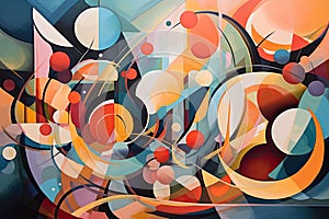 symphony of abstract shapes and colors on a vibrant background, evoking a sense of joy, movement, and playfulness
