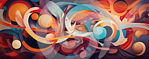 symphony of abstract shapes and colors on a vibrant background, evoking a sense of joy, movement, and playfulness panorama