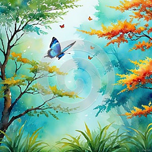 A symphony of birdsong fills ther as vibrant avian creatures flit among dense Their melodies harmonizing with the photo