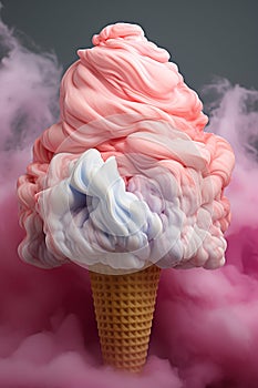 A symphony of flavors: a delicious spiral tornado ice cream cone, harmoniously complemented by soft light tones