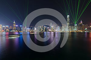 Symphony of light at Victoria harbour at night in Hong Kong