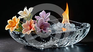Symphony of Nature: A Fusion of Light, Ice, Stone, Fire, Crystal Flowers, Water, Wind, and Amorphous Glass photo