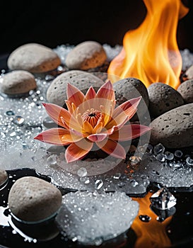 Symphony of Nature: A Fusion of Light, Ice, Stone, Fire, Crystal Flowers, Water, Wind, and Amorphous Glass photo