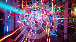 A symphony of neon lines that seem to vibrate with energy and life giving the impression of a living breathing entity photo