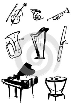 Symphony Orchestra Instruments Hand Drawn Vectors