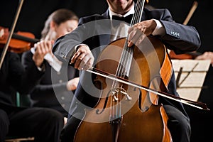 Symphony orchestra performance: celloist close-up