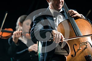 Symphony orchestra performance: celloist close-up