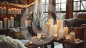 A symphony of scents fills the air as a variety of fragrant candles are beautifully showcased on the multilevel