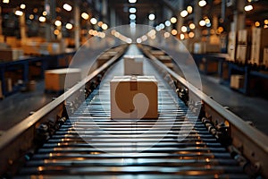 Symphony of Supply: Cardboard Boxes on Conveyor. Concept Manufacturing, Packaging, Conveyor Belts, photo