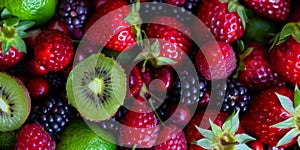 A Symphony of Sweetness: A Luscious Medley of Kiwis, Raspberries, and Limes. Generative AI