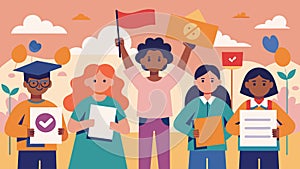 A symphony of voices and posters proclaimed the need for equitable education opportunities for all.. Vector illustration photo