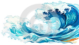 Symphony of Waters Exploring Water Wave Illustrations Ocean Patterns and Azure Wave Art on White
