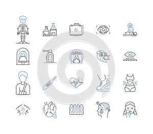 Symptom relief line icons collection. Comfort, Soothing, Alleviation, Relief, Recovery, Empathy, Palliation vector and