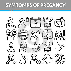 Symptomps Of Pregancy Element Vector Icons Set