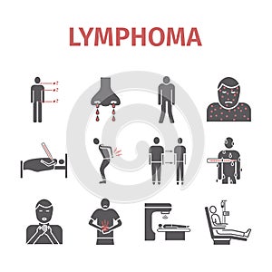 Symptoms of lymphoma. Lymphatic Cancer Symptoms. Vector signs photo