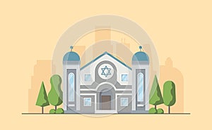 Synagogue. Jewish traditional religion building. Judaism worship place.