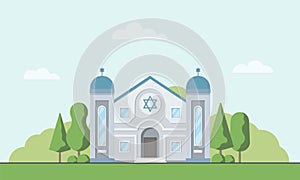 Synagogue. Jewish traditional religion building. Judaism worship place.