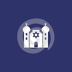 Synagogue, judaism building icon, vector