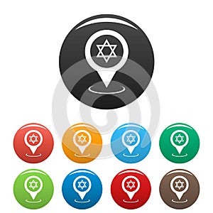 Synagogue map pointer icons set vector