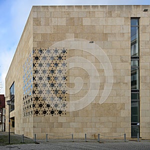 Synagogue Ulm with windows in shape of Jewish badge, Baden-Wuerttemberg, South Germany